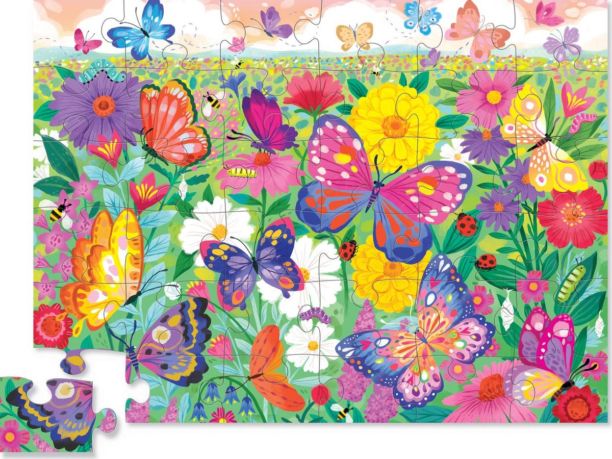 Crocodile Creek 36-Piece Foil Shaped Box Puzzle - Butterfly Garden