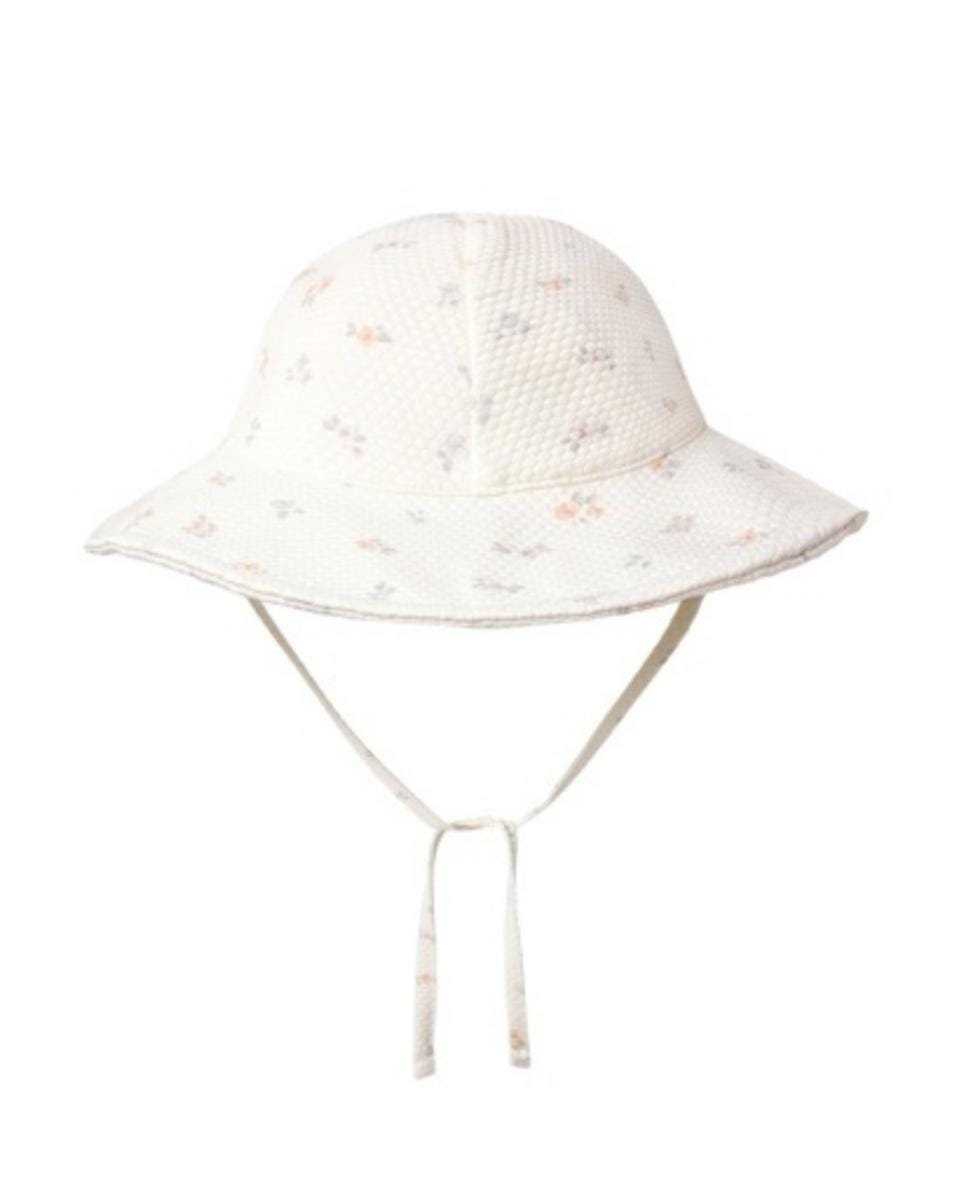 Quincy Mae Sun Hat Dottie Floral - Ivory, 6-12M
