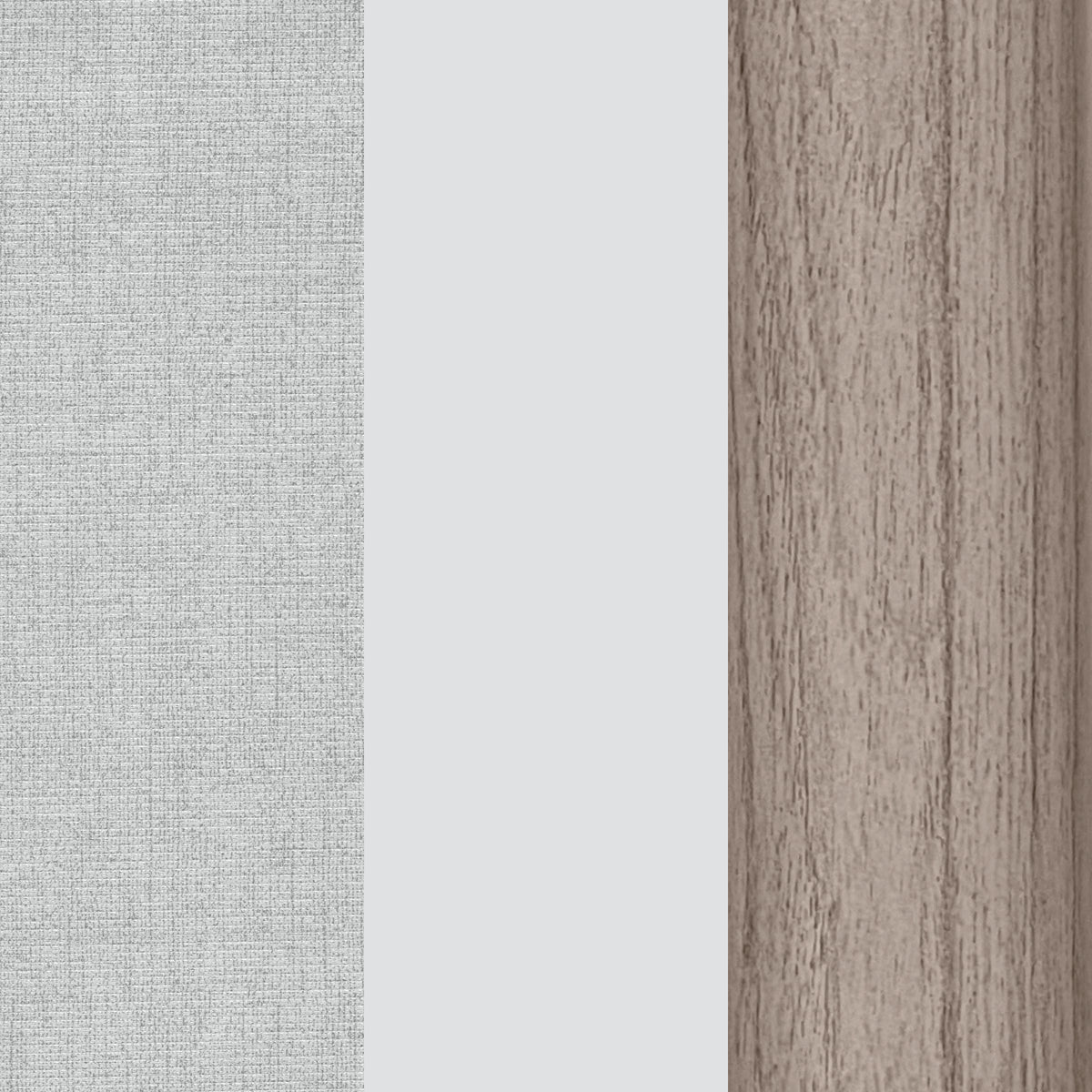 Vertical panels of grey fabric texture light grey solid color and light brown wood grain