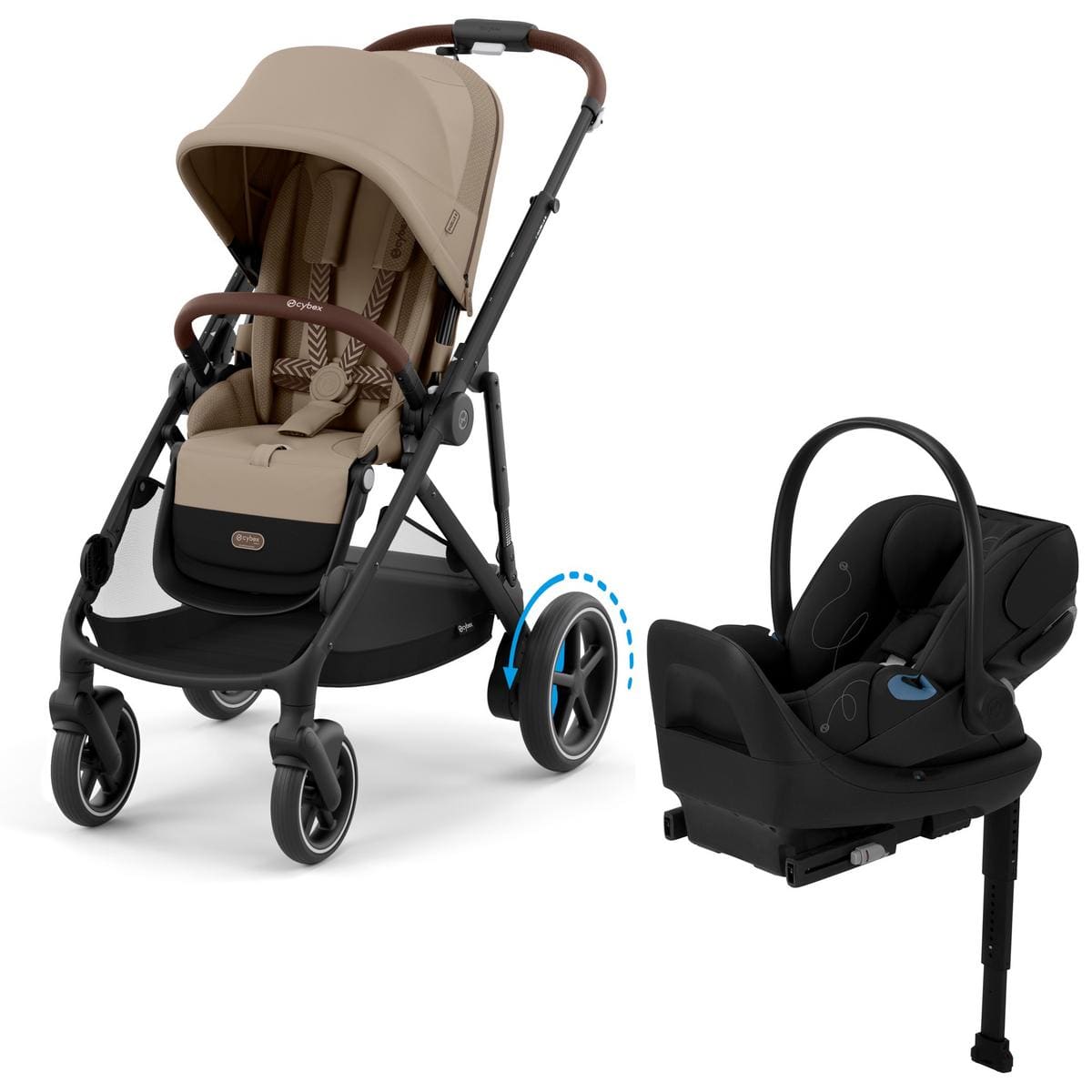 Cybex eGazelle S + Cloud G Lux SensorSafe Travel System Bundle - Black Frame / Almond Beige / Moon Black - 524001219-522001401