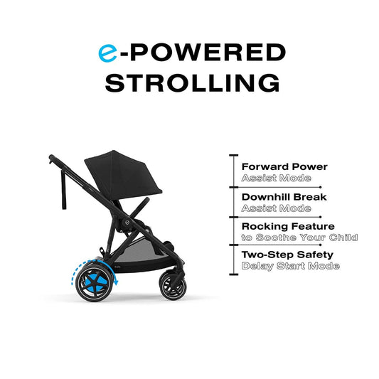 Cybex eGazelle S Electronic Assist Twin Stroller + Cot Bundle - Taupe Frame / Stormy Blue - TWIN-524000539-524001253