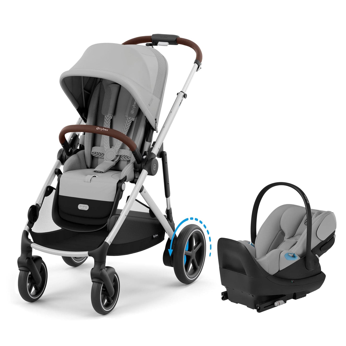 Cybex eGazelle S Stroller + Cloud G Pro Travel System Bundle - Silver Frame / Stone Grey - 525001125
