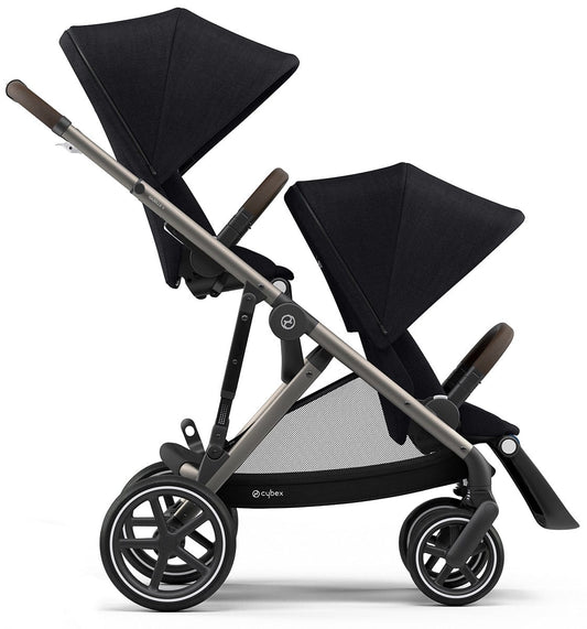 Cybex Gazelle S Double Stroller Bundle - Soho Grey / Moon Black (Taupe Frame) - 520003559-522004819