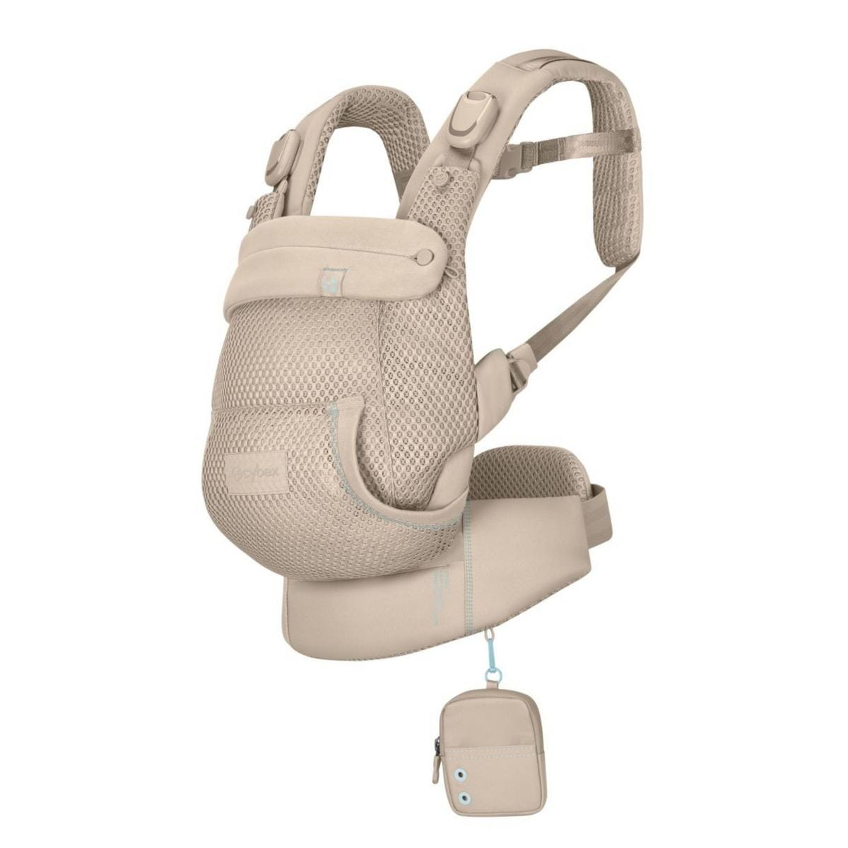 Beige Cybex baby carrier with mesh fabric and small detachable pouch