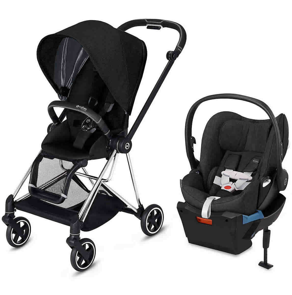 Cybex Mios 2 Stroller - Chrome/Black + 2018 Stardust Cloud Q Infant Car Seat Travel System - 519004627-B