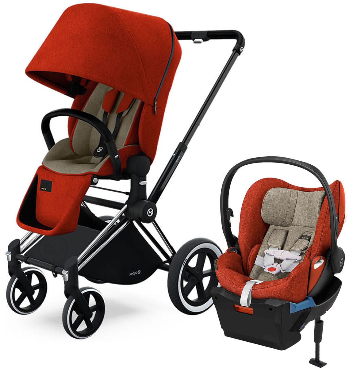 Cybex Priam Lux All-Terrain + Cloud Q Plus Travel System - Chrome / Autumn Gold - 518003109-517001057