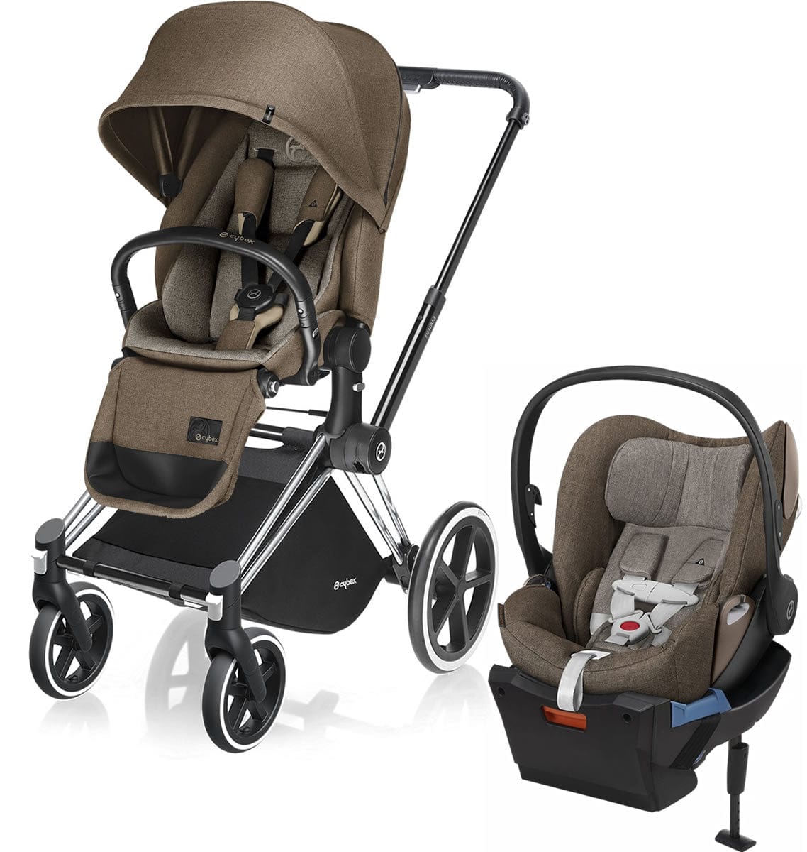Cybex Priam Lux Trekking + Cloud Q Plus Travel System - Chrome / Cashmere Beige - 515215309-517001101-517001049