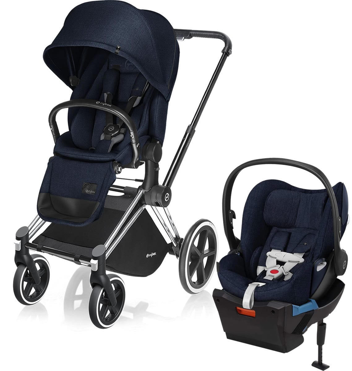 Cybex Priam Lux Trekking + Cloud Q Plus Travel System - Chrome / Midnight Blue - 515215309-517001105-517001053