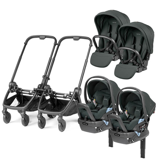 PEG City Loop Twin Stroller + Primo Viaggio Lounge Travel System Bundle - Black / Metal / Metal - CLP-TWIN-TRVL-LOUNGE-METAL