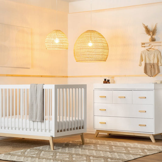 dadada Soho 3-in-1 Convertible Crib + 5-Drawer Dresser Bundle - Natural / White / Natural - 10403-DA-41231-DA