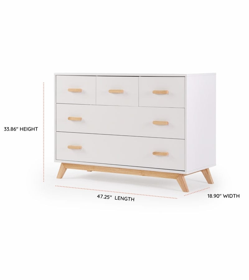dadada Soho 3-in-1 Convertible Crib + 5-Drawer Dresser Bundle - White / Natural - 10431-DA-41231-DA