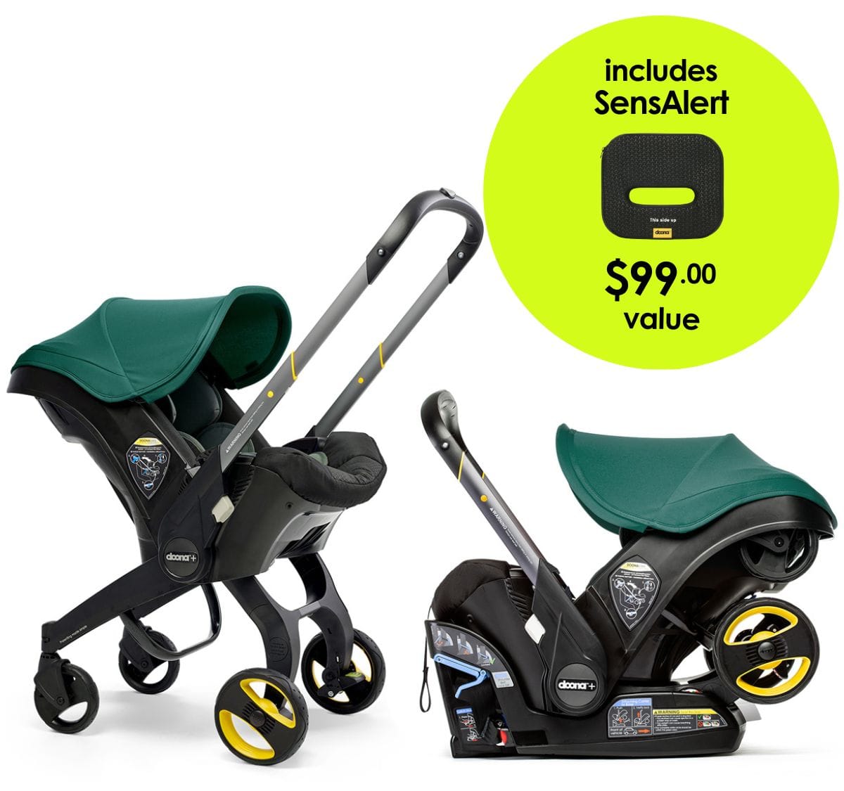 Doona+ Infant Car Seat & Stroller + SensAlert Pad Bundle