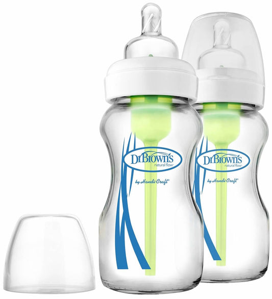 Dr. Brown's Options+ Wide-Neck Glass Bottle, 9 oz - 2 Pack