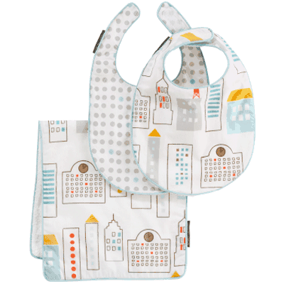 DwellStudio Skyline Light Blue Bibs/Burp Set
