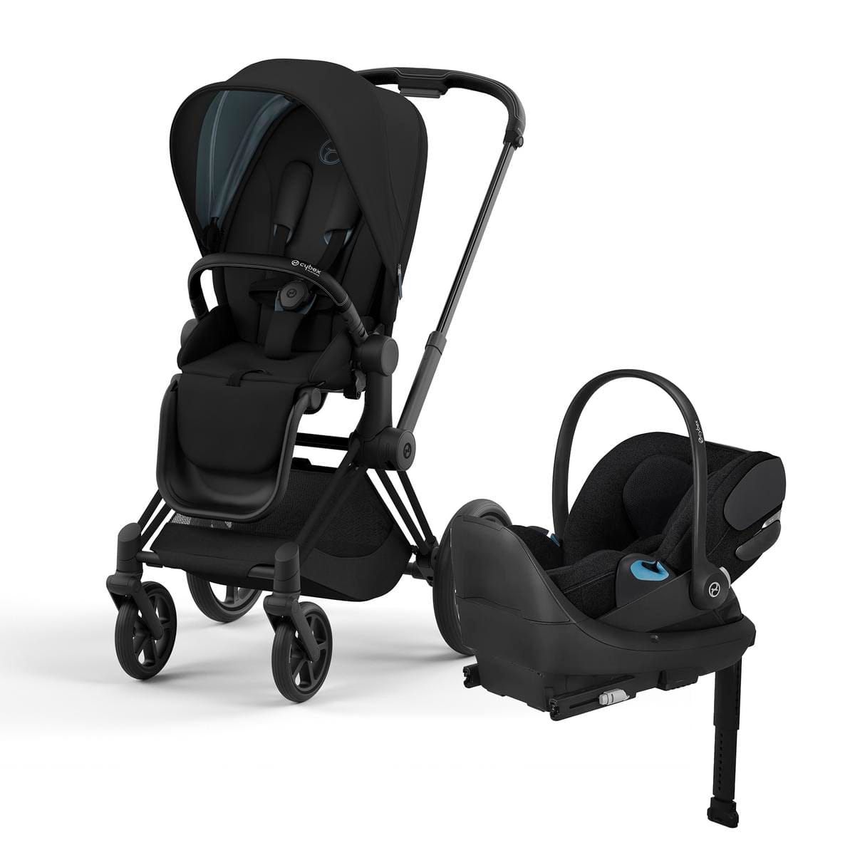 Cybex Priam 4 Stroller + Cloud T SensorSafe Travel System Bundle - Matte Black / Black / Deep Black / Sepia Black - 521003961-521003937-524000605
