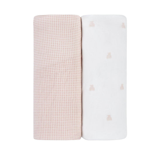 Ely's & Co. 2 Pack Changing Pad Covers - Gingham Bear Collection - Pink