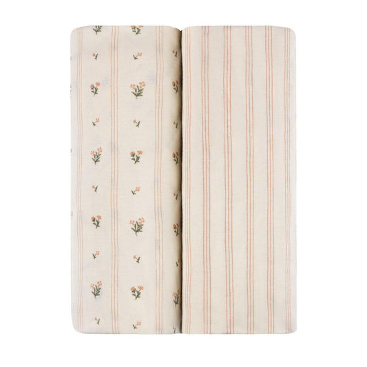 Ely's & Co. 2 Pack Changing Pad Covers - Linear Floral Collection - Pink