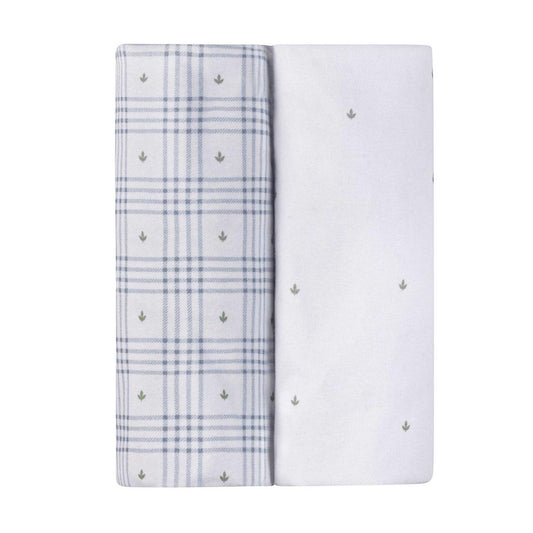 Ely's & Co. 2 Pack Waterproof Bassinet Sheets - Floral Plaid Collection - Blue
