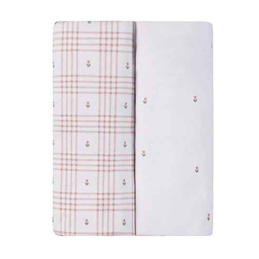 Ely's & Co. 2 Pack Waterproof Bassinet Sheets - Floral Plaid Collection - Pink