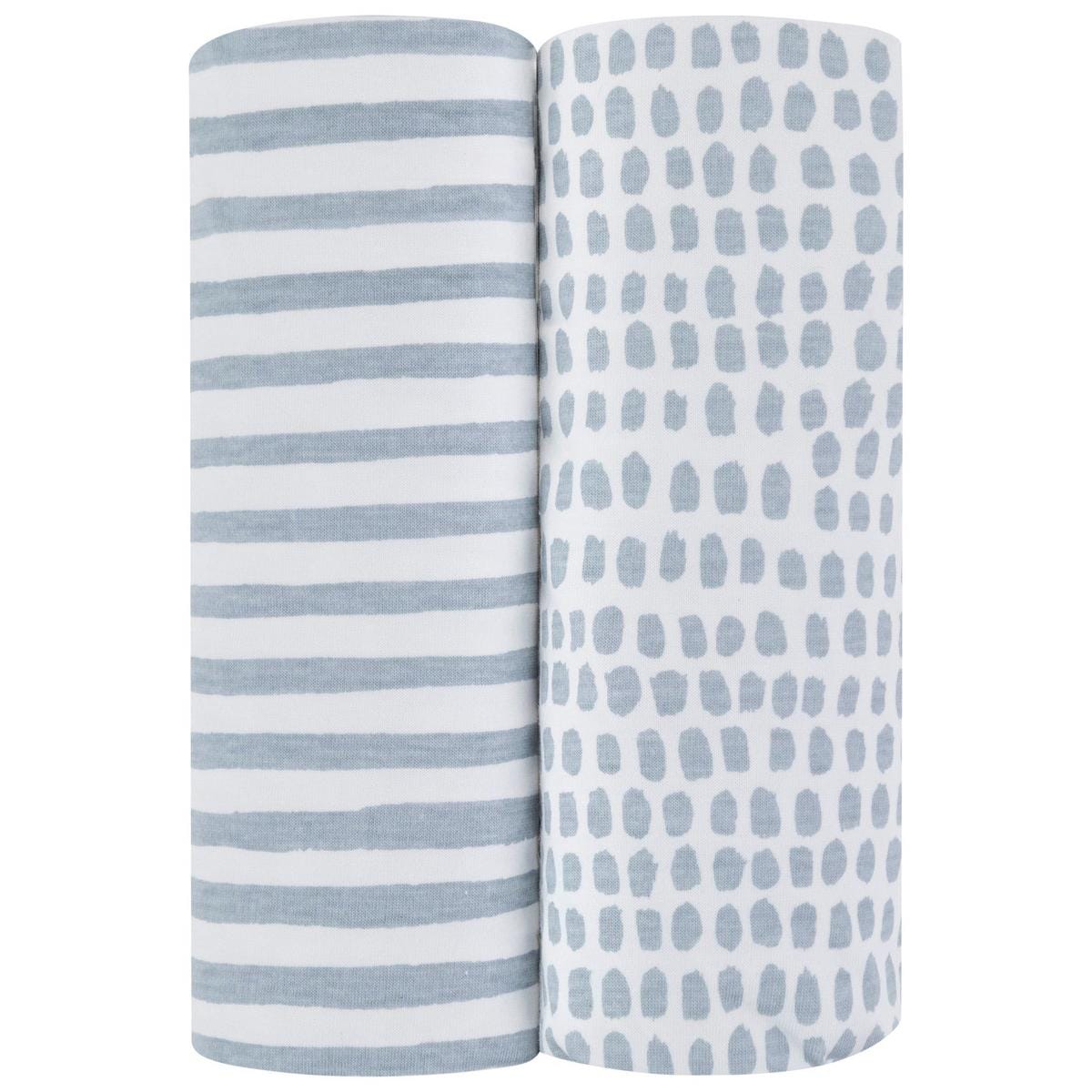 Ely's & Co. 2 Pack Waterproof Pack n Play / Mini Crib Sheets - Misty Blue Stripes & Splash