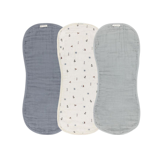 Ely's & Co. 3 Pack Muslin Burp Cloths - Blue Nautical