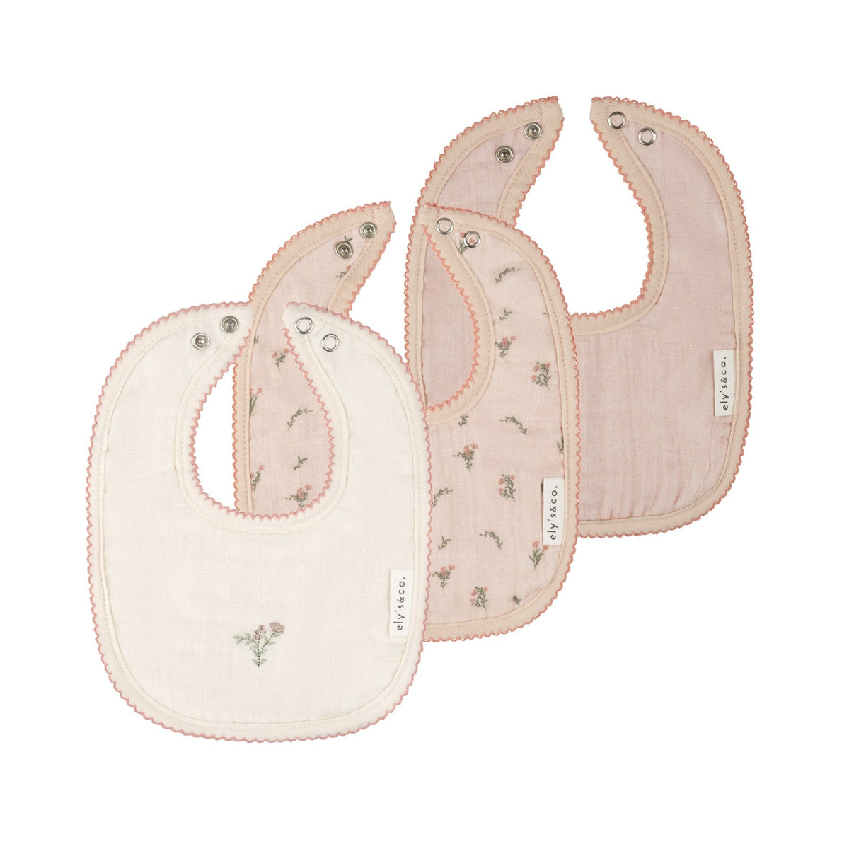 Ely's & Co. 3 Pack Muslin Terry Bibs - Pink Ginkgo