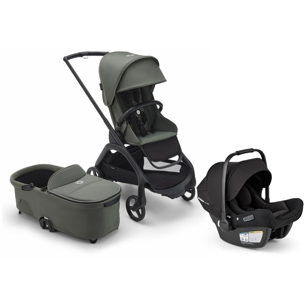 Bugaboo Dragonfly Stroller + Bassinet + Turtle Air Shield Travel System Bundle - Black / Forest Green / Forest Green / Black - 100176033-400016001-B