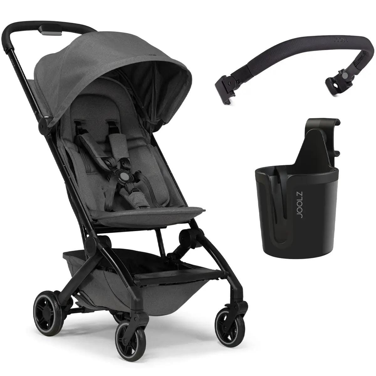 Joolz Aer+ Lightweight Compact Stroller + Bumper Bar + Cup Holder Bundle - Moonstone (One Box)