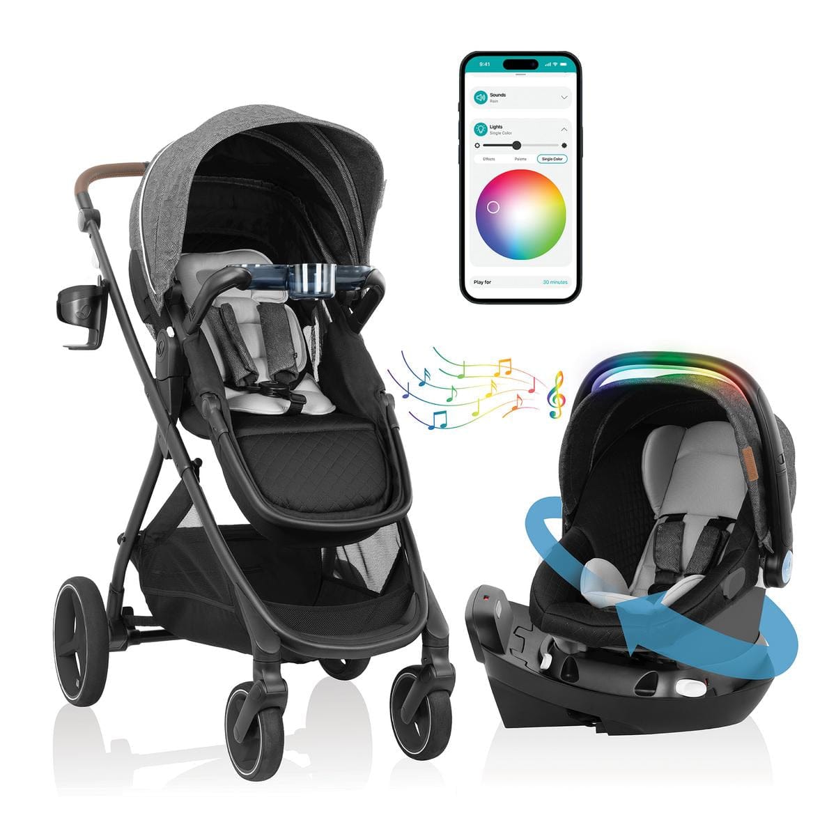 Evenflo Shyft Intuiti+ Travel System w/ Revolve180 LiteMax NXT with SensorySoothe