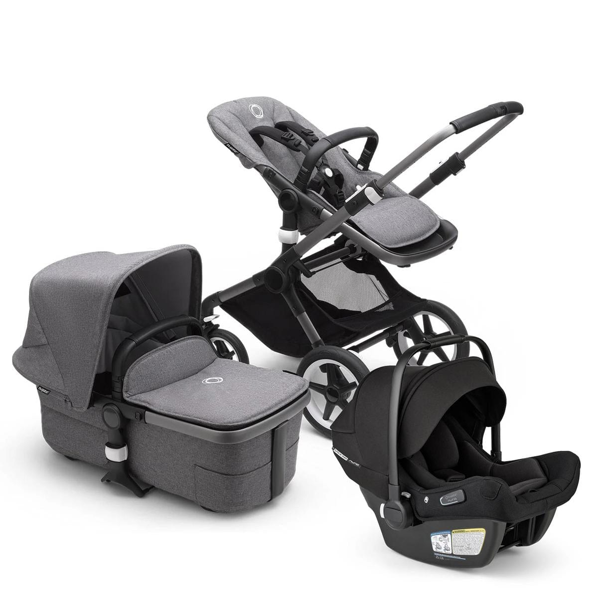 Bugaboo Fox3 Complete Stroller + Turtle Air Shield Travel System Bundle - Graphite / Grey Melange / Grey Melange / Black - 2306010010-400016001