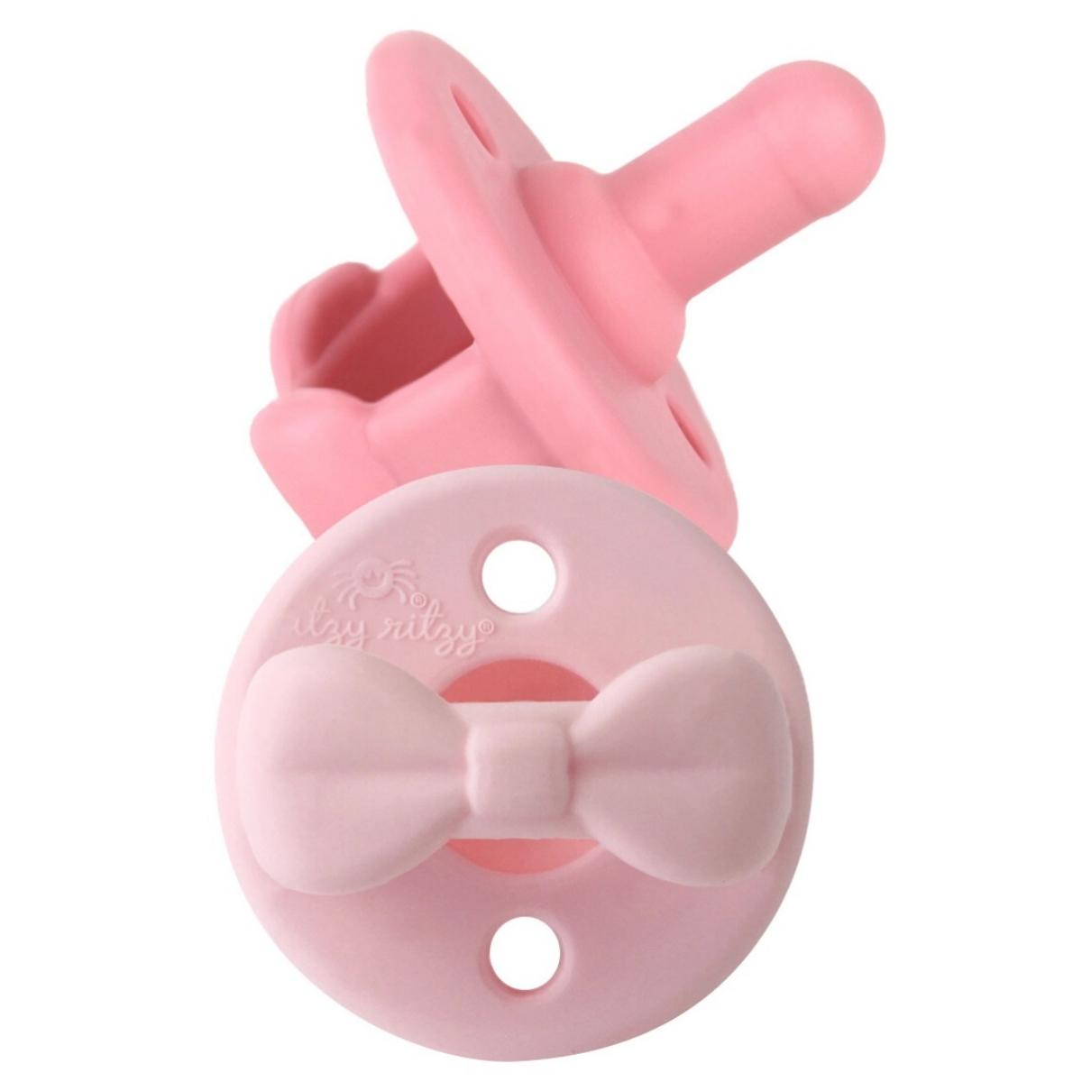 Itzy Ritzy Sweetie Soother 2-Pack Silicone Pacifiers - Pink Bows (0-6 M) - PCFR8324