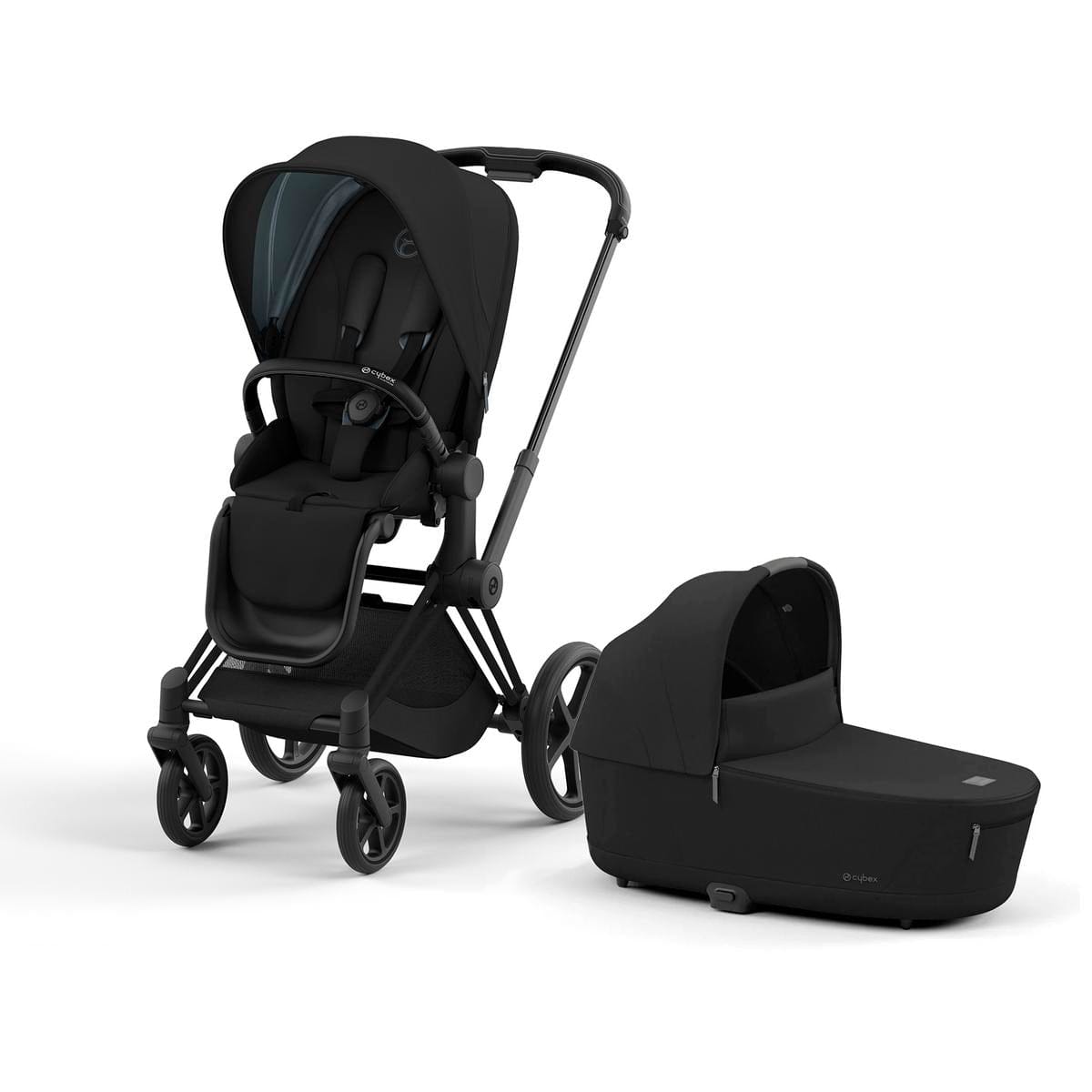 Cybex Priam 4 Stroller + Lux Cot Bundle - Matte Black / Black / Deep Black / Sepia Black - 521003961-521003937-523000807