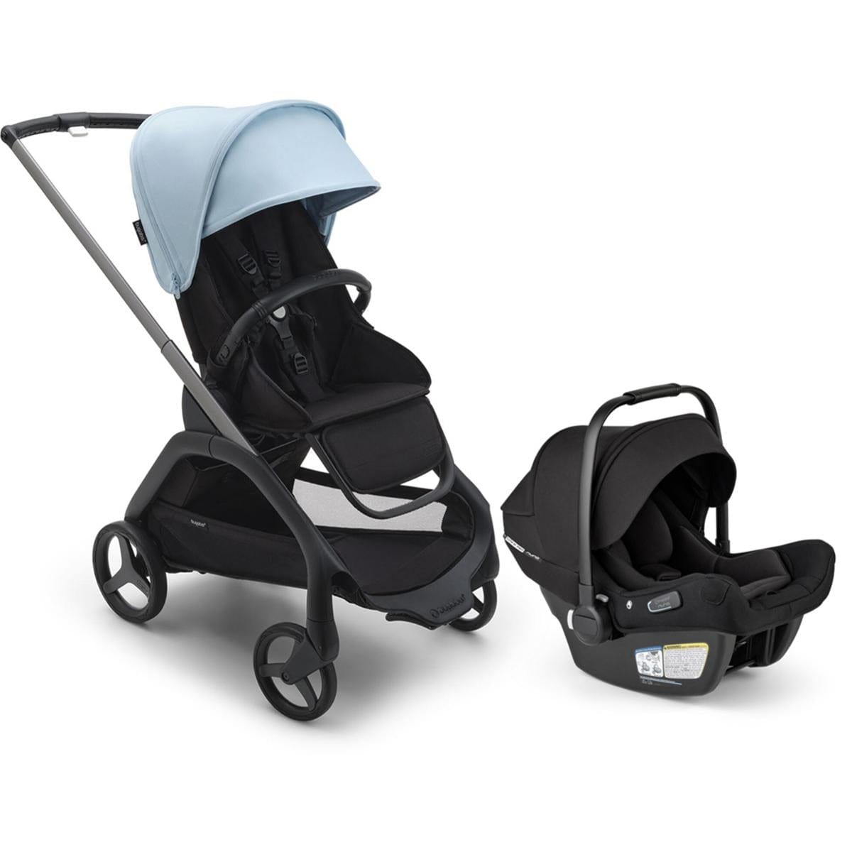Bugaboo Dragonfly Stroller + Turtle Air Shield Travel System Bundle - Graphite / Midnight Black / Skyline Blue / Black - 100176038-400016001-B