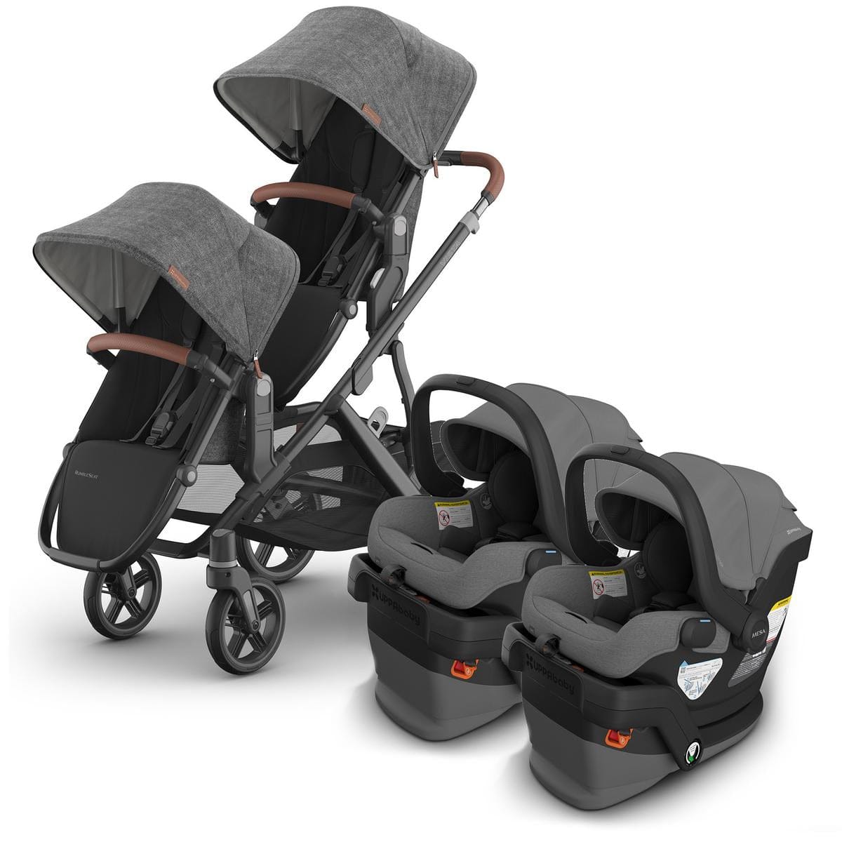 UPPAbaby Vista V3 Twin Stroller with RumbleSeat V3 + Mesa V3 Travel System Bundle - Greyson / Greyson - TWIN-V3-TRVL-MESA-V3-0303-VSO-NA-GRY