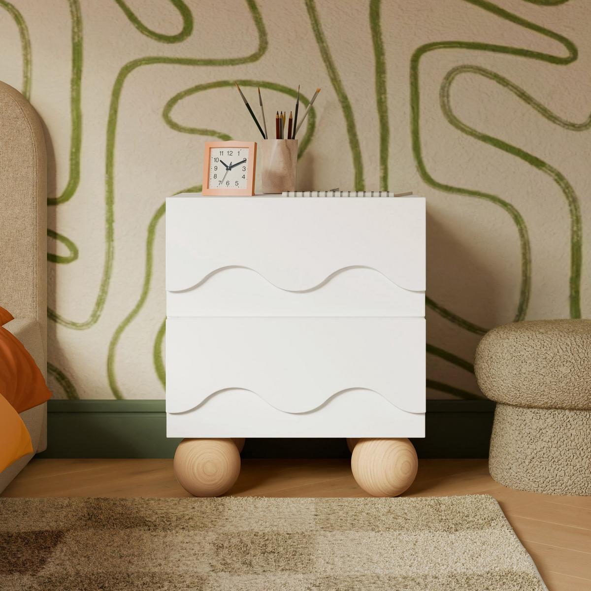 Babyletto Lido Wave Assembled Nightstand - White/Honey