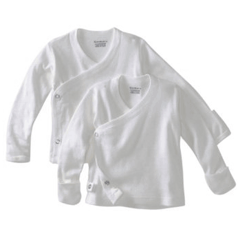 Gerber White 2 Pack Long Sleeve Side Snap Shirts With Mitten Cuffs - 0-3 Months