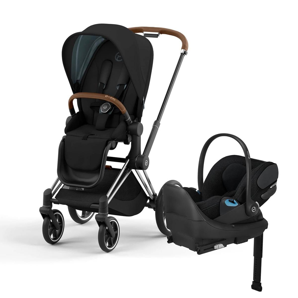 Cybex Priam 4 Stroller + Cloud T SensorSafe Travel System Bundle - Chrome / Brown / Deep Black / Sepia Black - 521003961-521003933-524000605