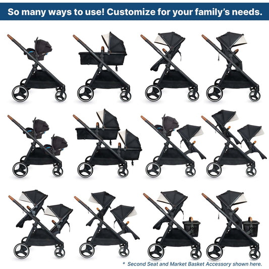 Gladly Family Piper Single-to-Double Stroller - Onyx - PIP-STR-ONY