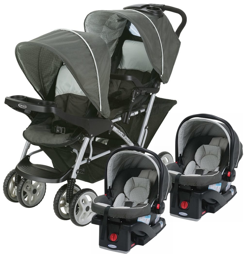 Graco DuoGlider Click Connect Double Stroller with Two Car Seats - Glacier - 1980461-1965899X2