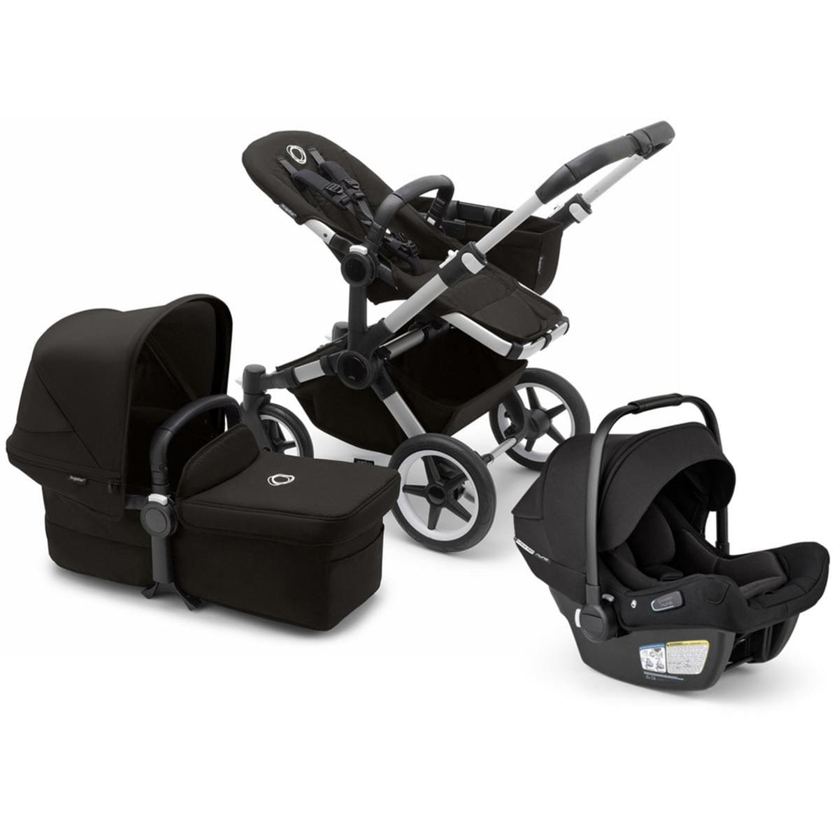 Bugaboo Donkey 5 Mono + Turtle Air Shield Travel System Bundle - Aluminum / Midnight Black / Midnight Black / Black - D5-MONO-TS-100000047-TAS-B