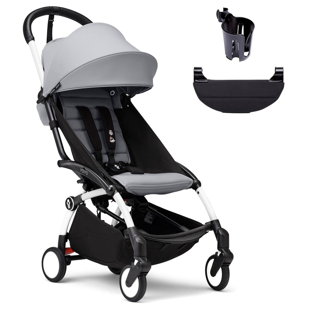Stokke YOYO3 Ultra Compact 6+ Stroller + Essentials Bundle - White / Stone - 654600-655101-646701