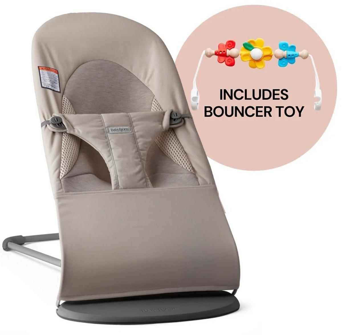BabyBjörn Bouncer + Toy Bundle - Balance Soft (Tri-Fabric) Sand Gray / Flying Friends - 005002US-080099US