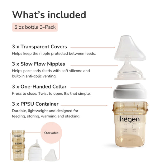 Hegen PPSU Anti-Colic Baby Bottle - 1 to 3 Months - 150ml/5oz - White - 3-Pack