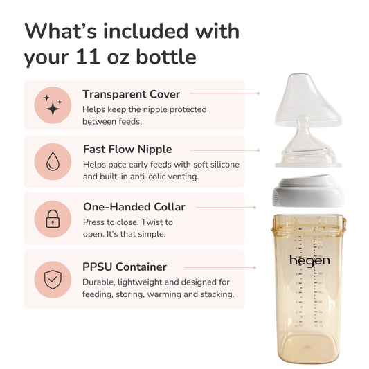 Hegen PPSU Anti-Colic Baby Bottle - 6 Months Plus - 330ml/11oz - Pink - 1-Pack