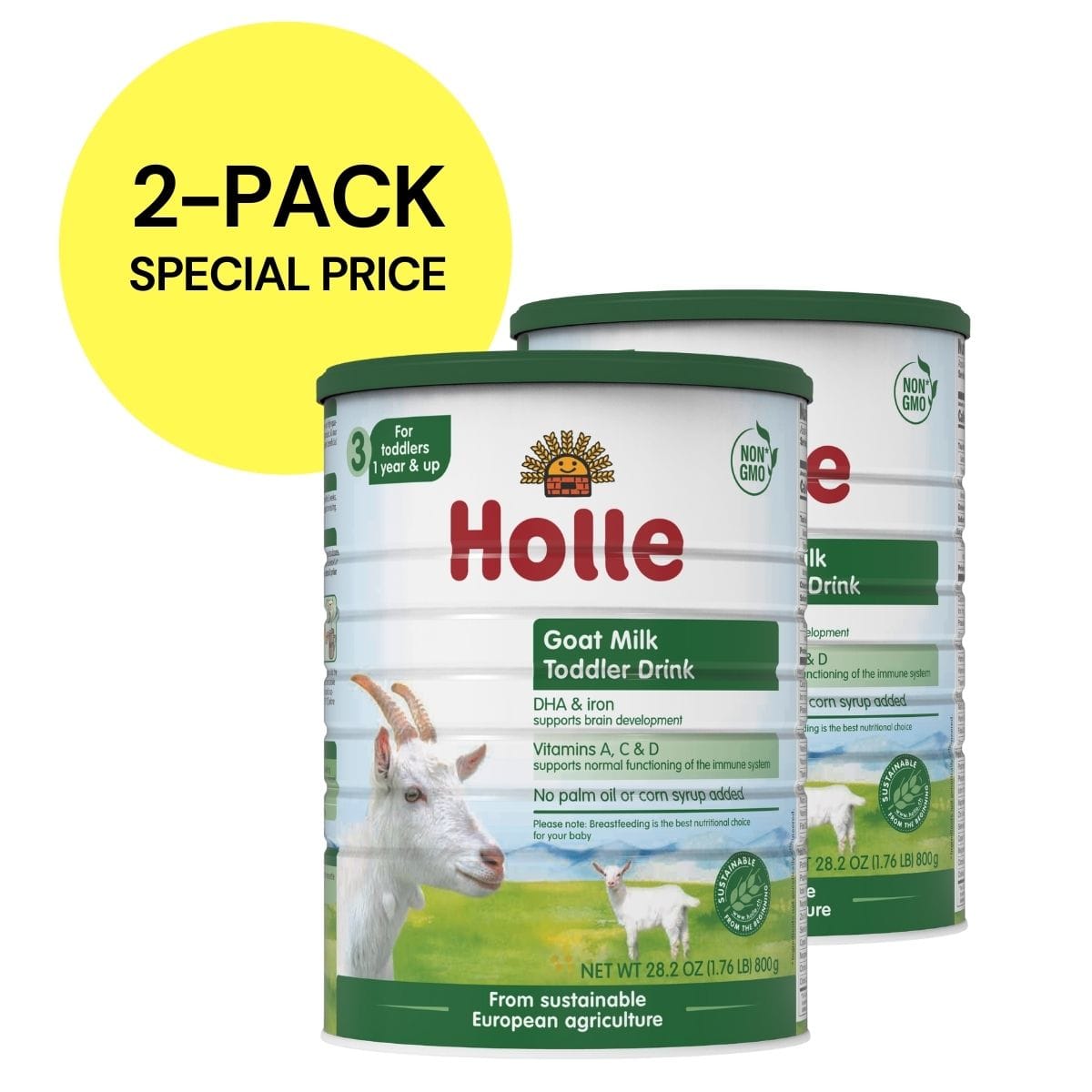 Holle Stage 3: Goat Milk Toddler Drink - Non GMO (28.2oz each, 2 Pack) - 4260688630036-2