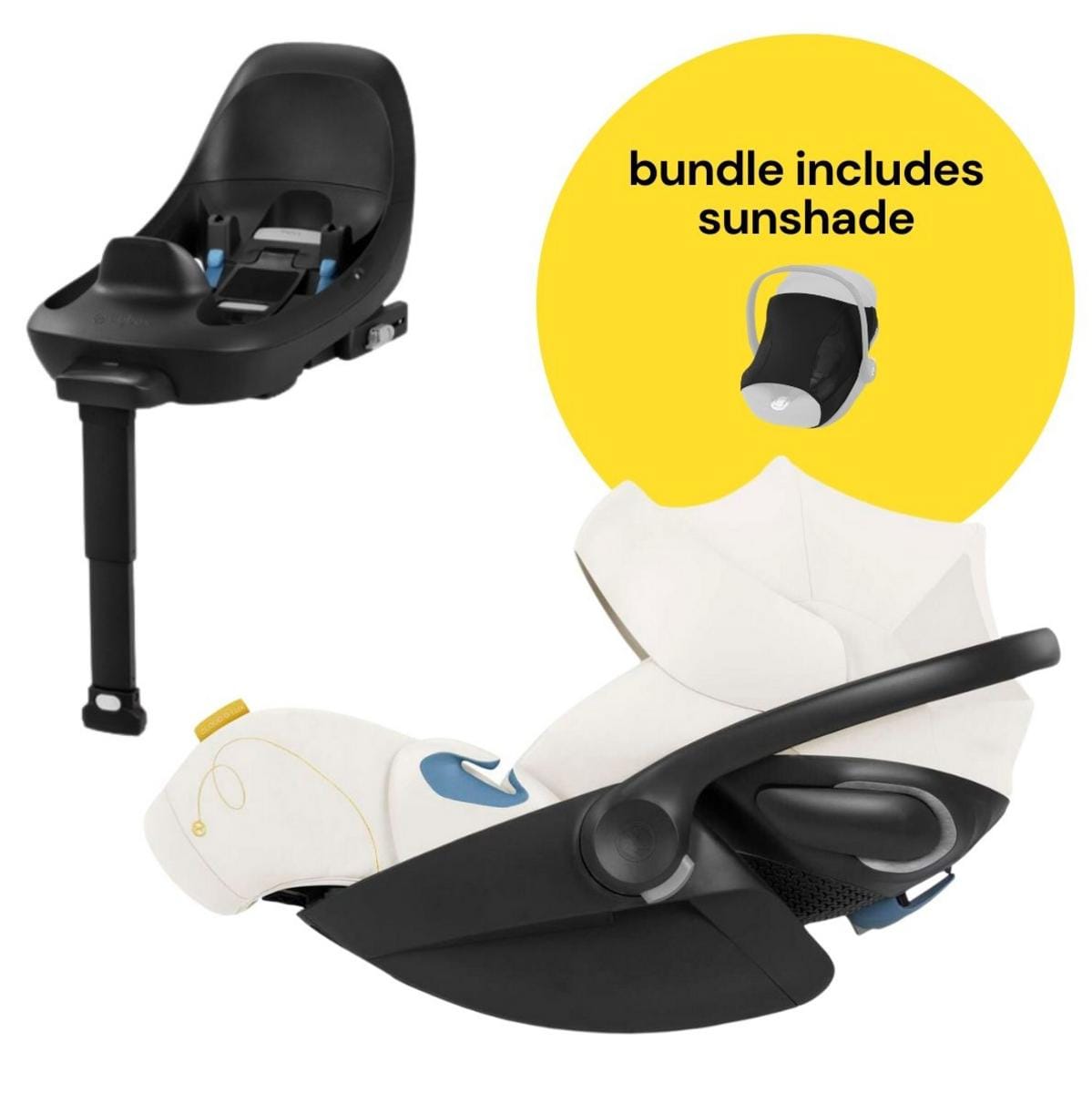 Cybex Cloud G Lux SensorSafe Comfort Extend Reclining Infant Car Seat + Sunshade Bundle - Seashell Beige - 522001407-518002927-B