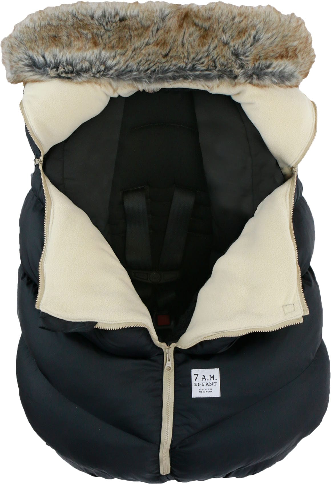 7 A.M. Enfant Cocoon Car Seat Cover - Black Faux Fur