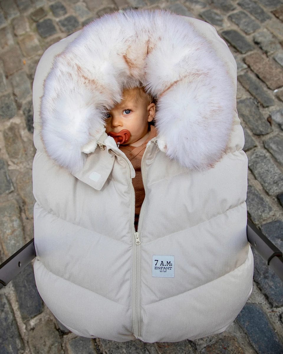 7 A.M. Enfant Car Seat Cocoon Tundra - Heather Beige / White Faux Fur