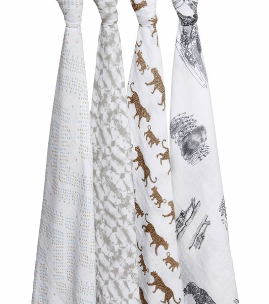 Aden + Anais Classic Swaddle Wraps, 4 Pack - Hear Me Roar - 2081-AA
