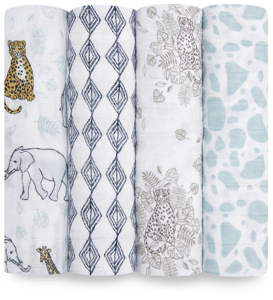 Aden + Anais Classic Swaddle Wraps, 4 Pack - Jungle - ASWC40003